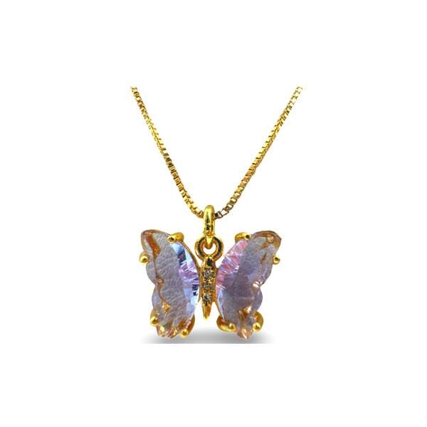 Add a touch of whimsy to your wardrobe with Athena | Poppi's lavender butterfly pendant. Playful and unique, this pendant will add a pop of color and charm to any outfit. Let your inner butterfly fly with this quirky and fun accessory.