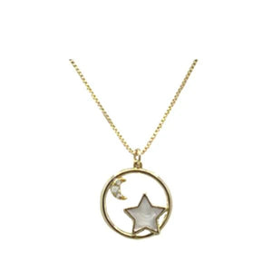 Sparkle brighter than the stars with Athena's Starbright necklace. Adorned with a mother of pearl star and moon pendant, this necklace will add celestial beauty to any outfit. Perfect for the dreamers, stargazers, and lovers of all things ethereal.