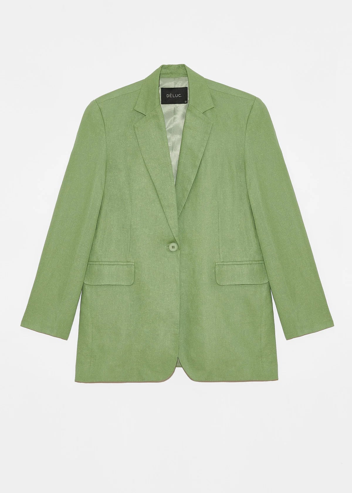 Linen blend blazer with lapel collar and long sleeves. Front flap pockets. With shoulder pads. Tonal interior lining. Front button closure Relaxed Fit.