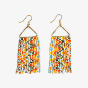 Embrace the coastal vibes with the Whitney Wavy Beaded Fringe Earrings from our Amalfi collection. These earrings feature a playful wave design in a delightful palette of Light Blue, Lemon, and Coral