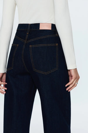 High rise waist with a relaxed, straight leg fit and an oversized cuffed ankle hem. Crafted from rigid, lightweight denim without stretch for an expert fit that holds its shape. Countdown is a deep indigo rinse wash denim with contrast stitching and copper toned hardware.&nbsp;