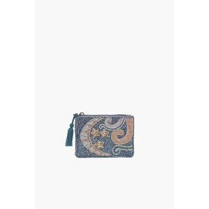 Decorative pouch with celestial design on a white background