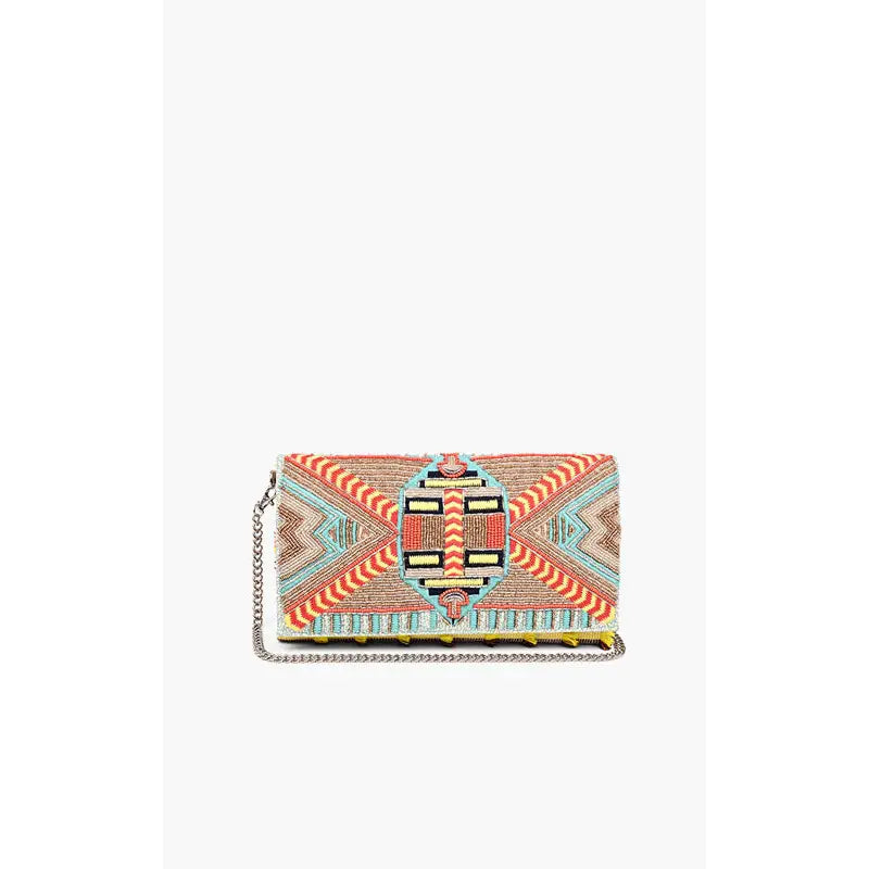 Elevate your style with this playful hand-beaded clutch from America &amp; Beyond! Every intricate bead tells a story of craftsmanship and fun. Switch between elegant handheld or carefree shoulder wear with the detachable chain.