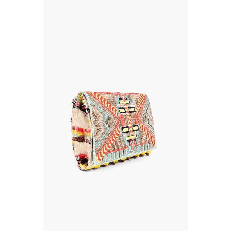 Elevate your style with this playful hand-beaded clutch from America &amp; Beyond! Every intricate bead tells a story of craftsmanship and fun. Switch between elegant handheld or carefree shoulder wear with the detachable chain.