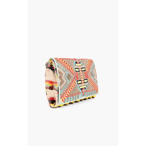 Elevate your style with this playful hand-beaded clutch from America &amp; Beyond! Every intricate bead tells a story of craftsmanship and fun. Switch between elegant handheld or carefree shoulder wear with the detachable chain.
