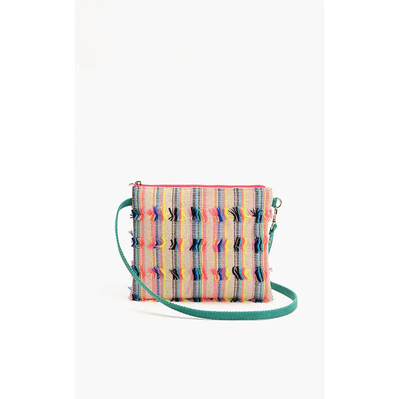 Elevate your accessory game with our Spring Clutch! This playful handheld treasure features a handwoven pattern jacquard with dazzling front beads that catch the light with every movement. 