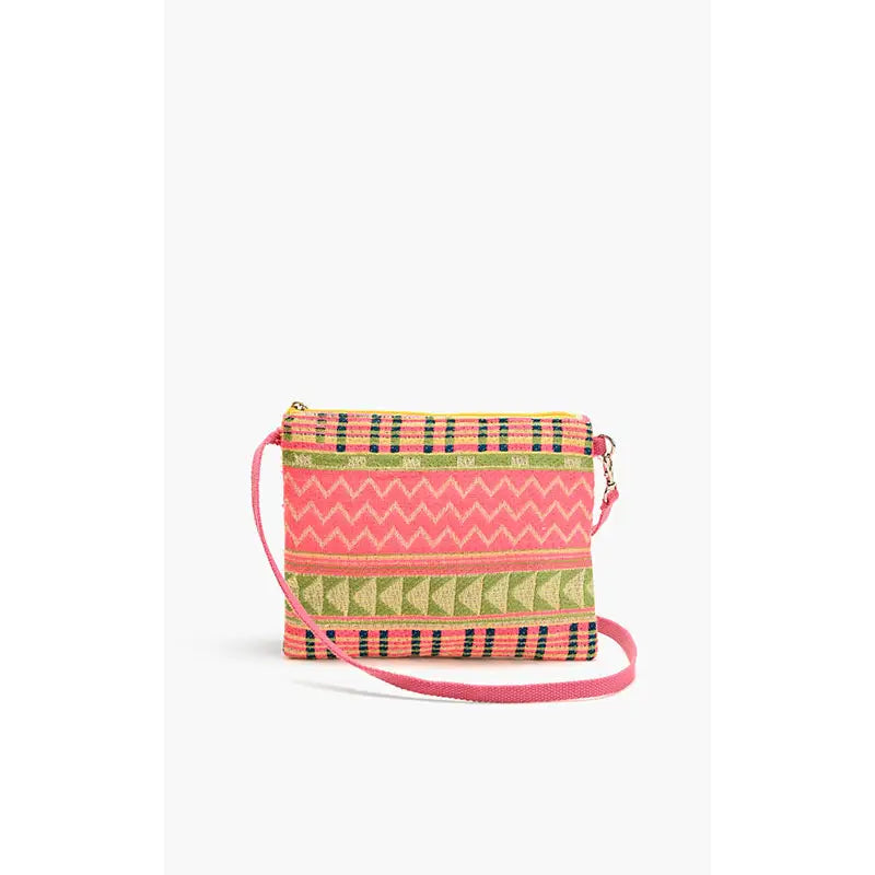 Elevate your accessory game with our Spring Clutch! This playful handheld treasure features a handwoven pattern jacquard with dazzling front beads that catch the light with every movement. 