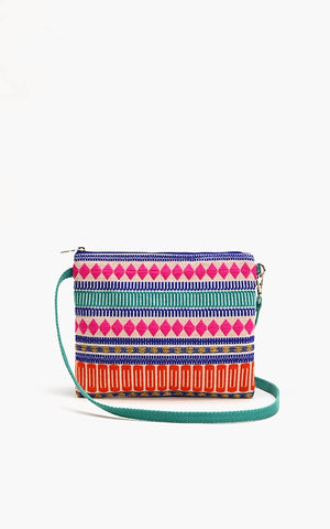 Elevate your accessory game with our Spring Clutch! This playful handheld treasure features a handwoven pattern jacquard with dazzling front beads that catch the light with every movement. 