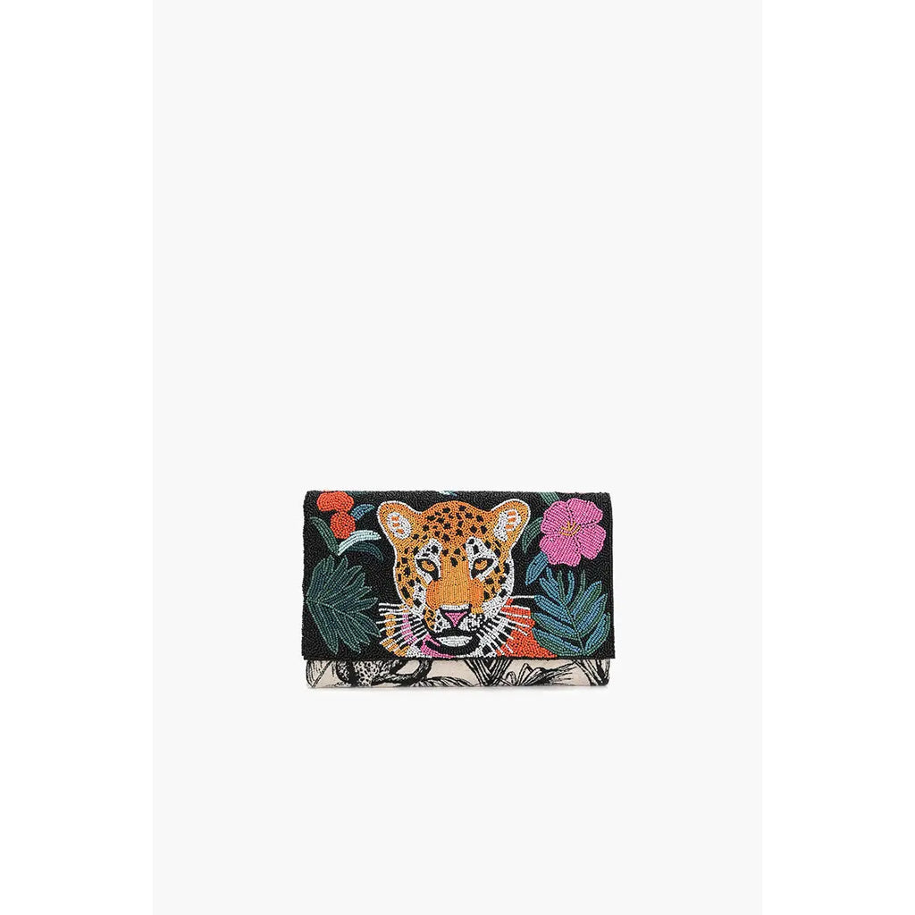 Fierce. Fun. Fabulous. This medium-sized clutch is what happens when jungle vibes meet high-fashion glam. With a bold beaded leopard and tropical flower moment happening right on the flap, it's giving vacay with an edge—and we're so here for it.