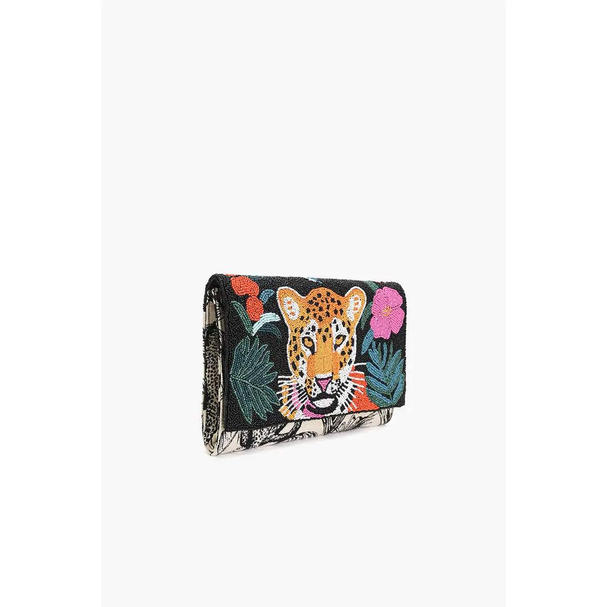 Fierce. Fun. Fabulous. This medium-sized clutch is what happens when jungle vibes meet high-fashion glam. With a bold beaded leopard and tropical flower moment happening right on the flap, it's giving vacay with an edge—and we're so here for it.