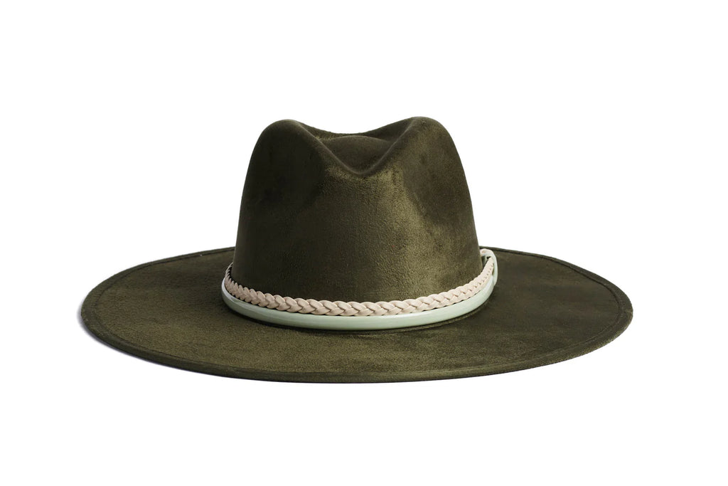 Sage hat is the embodiment of modish versatility. This forest green-colored fedora hat, adorned with a stylish sage green trim and a cream braided trim, adds a touch of sophistication to any ensemble, making it the ideal accessory for those who appreciate timeless fashion with a contemporary twist, suitable for a variety of occasions.