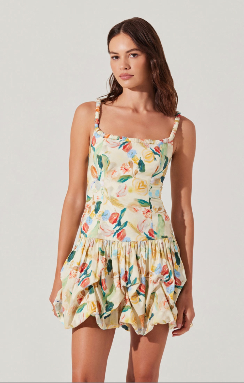 Flaunt your playful side in our Astr | In Bloom dress. With a floral bubble skirt, this dress will have you feeling blooming lovely all day. Perfect for a fun day out or a casual date night. Time to bloom like never before!