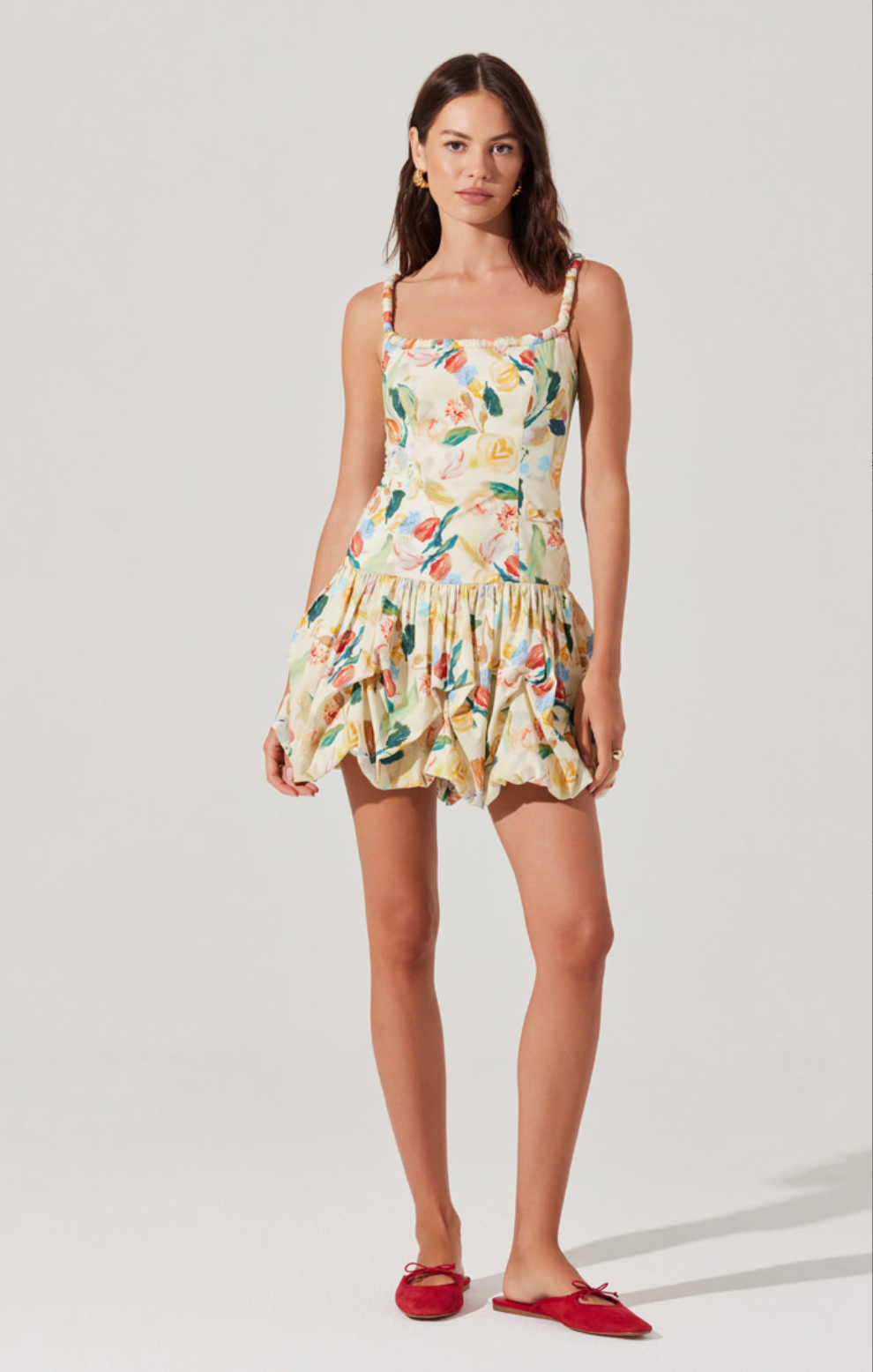 Flaunt your playful side in our Astr | In Bloom dress. With a floral bubble skirt, this dress will have you feeling blooming lovely all day. Perfect for a fun day out or a casual date night. Time to bloom like never before!