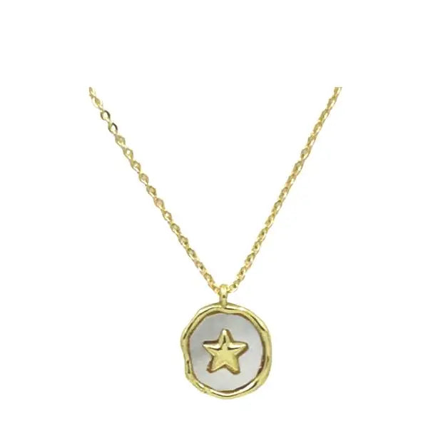 Gold necklace with a star pendant on a white background