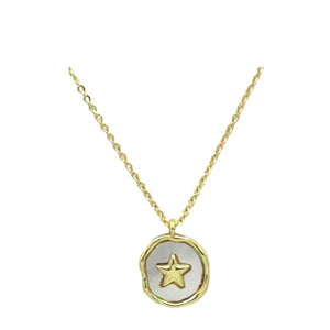 Gold necklace with a star pendant on a white background