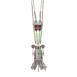 Add a playful touch to your outfit with the Ayala Bar Vera necklace. This long woven necklace is the perfect accessory for any occasion, adding both style and charm to your look. Elevate your wardrobe with this unique piece