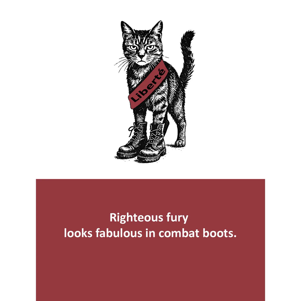 Illustration of a cat in combat boots with a red scarf on a white background.