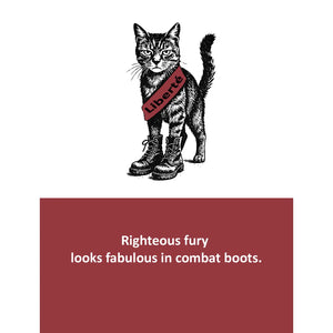 Illustration of a cat in combat boots with a red scarf on a white background.