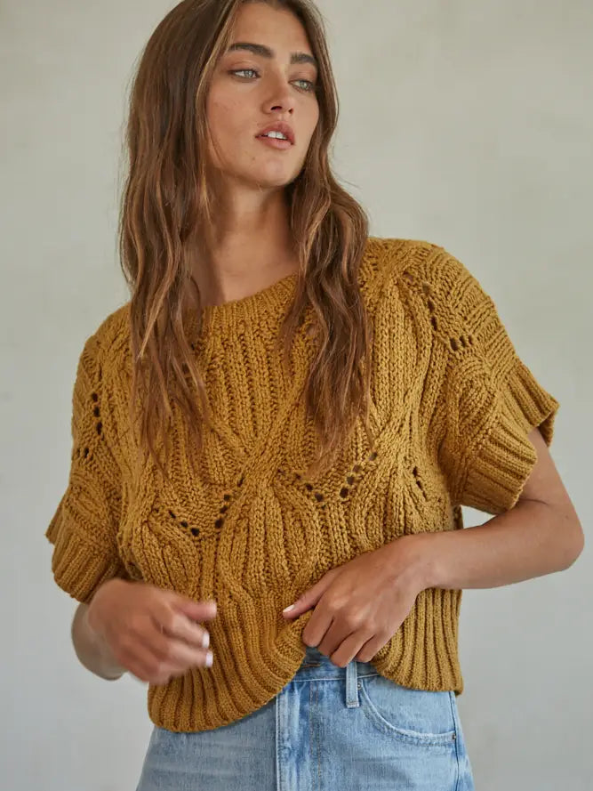 Get cozy in the By Together Cali knit sweater with its crochet details and round neck. Perfect for any season, this short sleeve top will keep you stylish and comfortable. (Plus, it's cute enough to wear on any Cali adventure!)