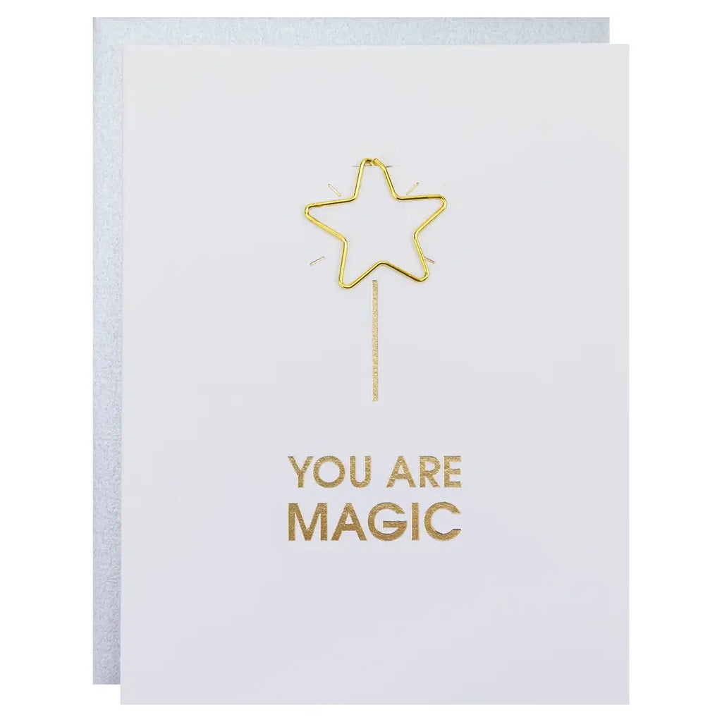 Our "You Are Magic" card is letterpress printed on a vintage printing press in sunny California. Card includes a heavy duty star paper clip.