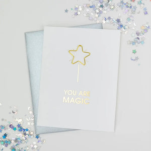 Our "You Are Magic" card is letterpress printed on a vintage printing press in sunny California. Card includes a heavy duty star paper clip.