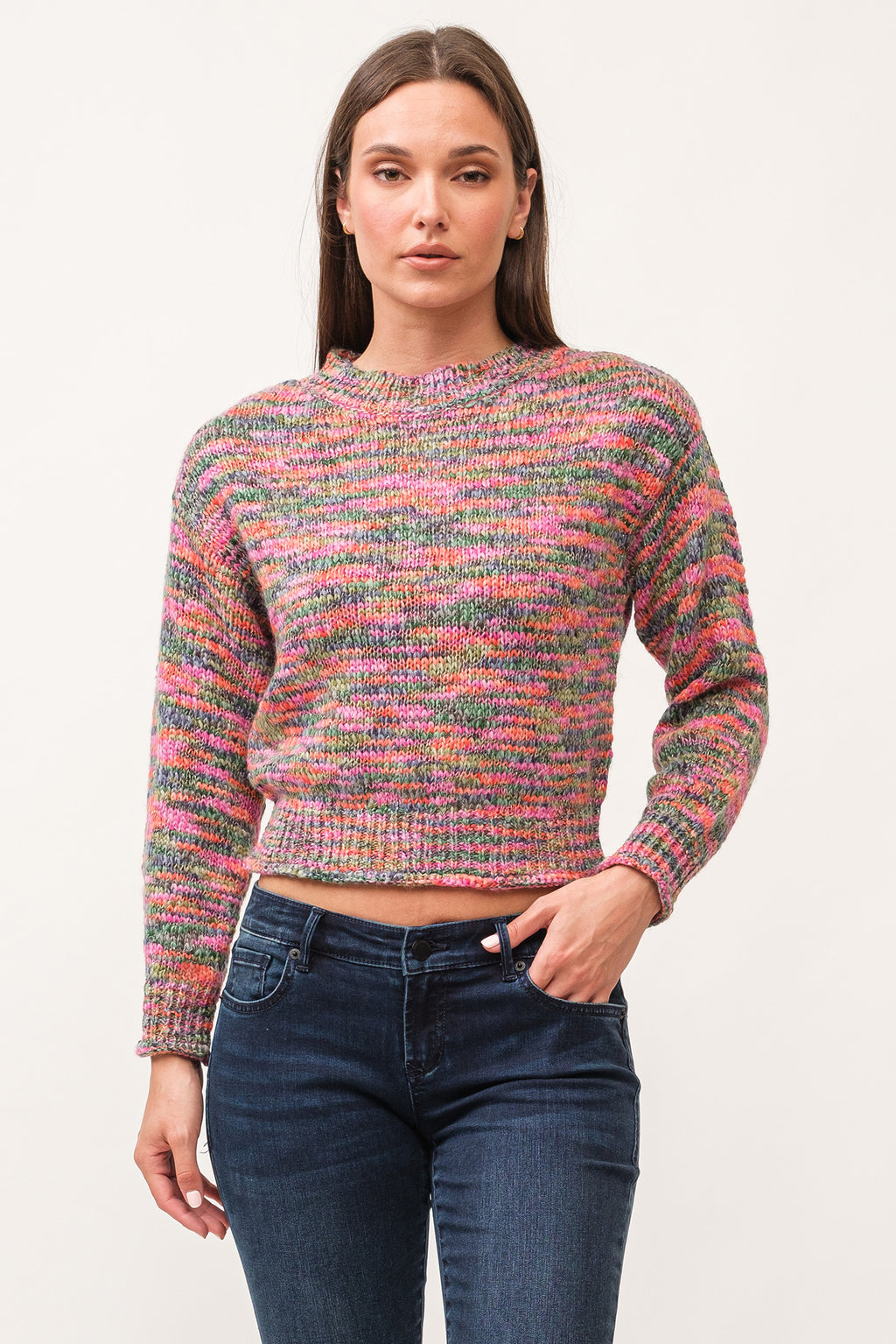 Indulge in the cozy and playful style of Dear John's Britney sweater. Made with space dyed yarn and a ribbed design, this sweater will keep you warm and stylish during chilly days. Embrace the quirky side of fashion with this unique and comfortable sweater.