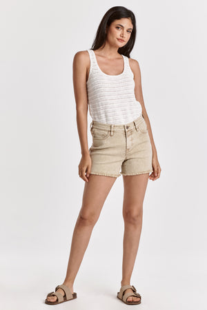 Get ready to show off those legs in our Dear John Gigi denim shorts! These mid-rise shorts feature a trendy frayed hem and are perfect for any summer adventure. Say goodbye to boring shorts and hello to style and comfort with Dear John Gigi!