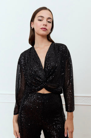 Shine bright in the Deluc Amapola top. Featuring a sequin v-neck and long sleeves, this top adds a touch of glamour to any outfit. Perfect for a night out or special occasion. (Sparkle on!)