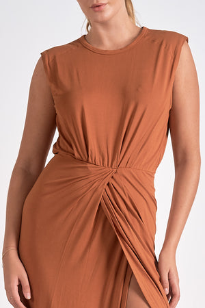 The Lenox dress lets you float through your day in sleeveless midi elegance. A front slit and cinching detail flatter the figure, while buttery-soft fabric ensures all-day comfort.