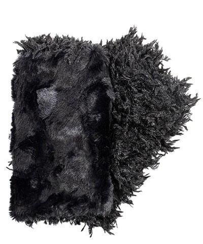 A great, faux fur, cozy hand-warmer.Shown in Black Swan Faux Feather, lined in Cuddly Faux Fur in Black.