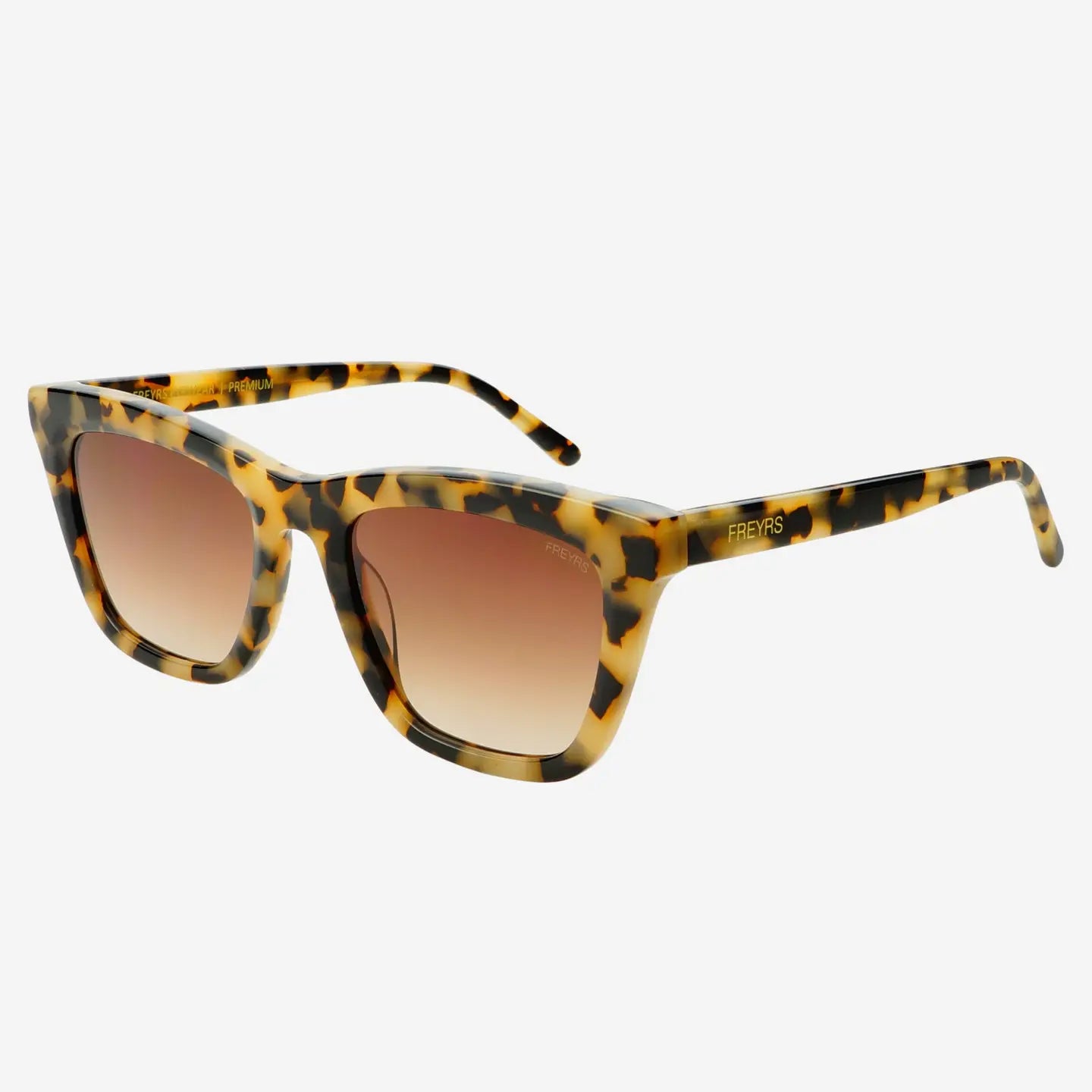 Tortoiseshell sunglasses with brown gradient lenses on a white background