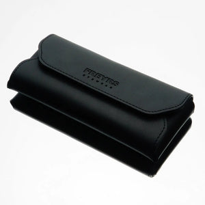 Black eyewear case with 'FREYRS' branding on a white background