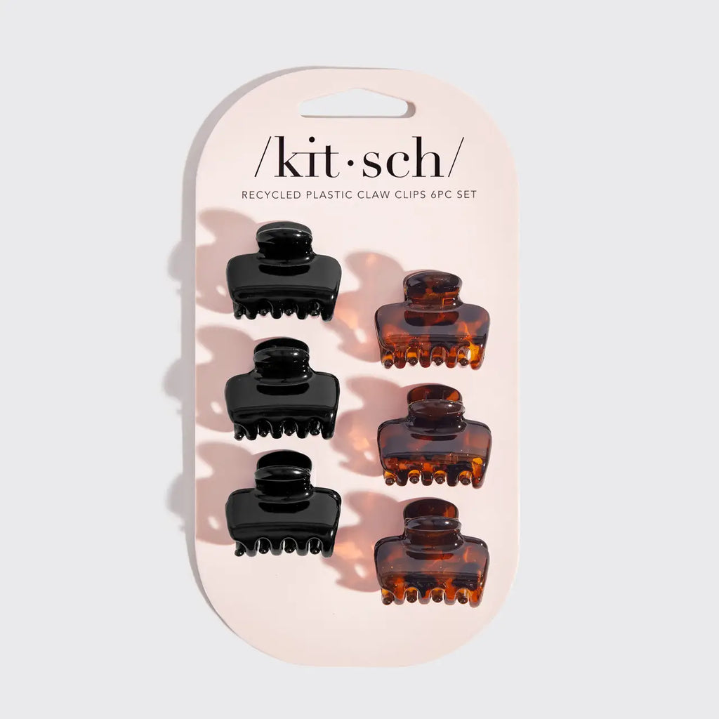 Set of six recycled plastic claw clips on a 'kit·sch' branded card.