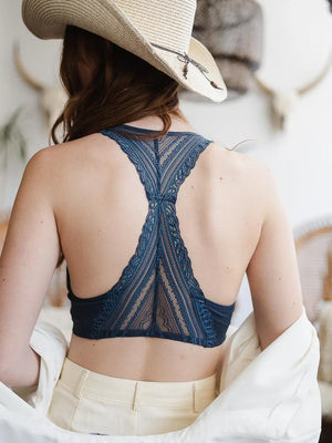 Seemless Front Lace Racerback Bralette w/ Removable Bra Pad