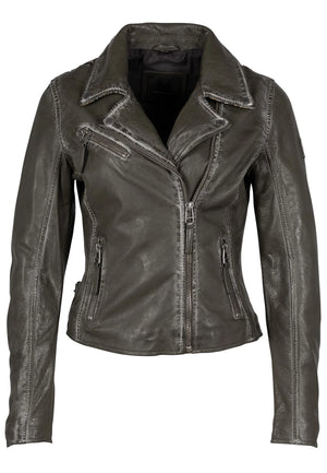 Ahhh… the famous star jacket – highlighted in many cameos on tv and movies, this style announces she has arrived.&nbsp; Made of 100% vegetable tanned and ethically produced lambskin leather, this jacket will catch the eye of many admirers.&nbsp; The seams are gently polished to ensure a distressed effect, the inside of the pockets, inside of the cuff zips and under the collar give a fabulous contrast pop of color!