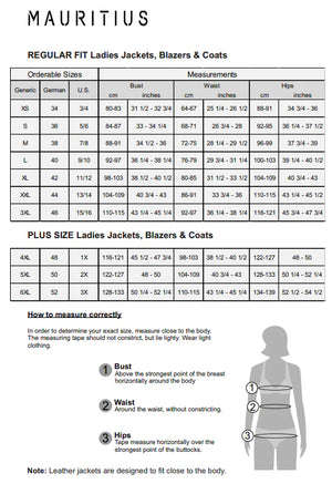 Mauritius size chart