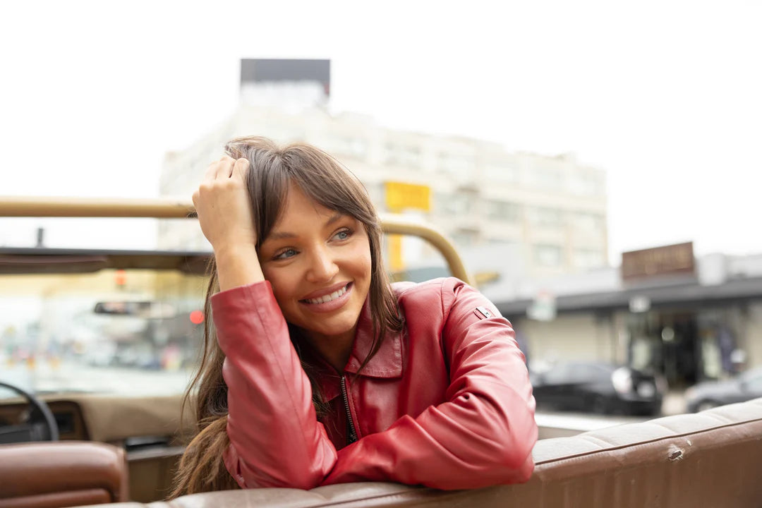 The Kelley CF Leather Jacket in Red exudes both chic and class. Its unique, swallow-tailed collar adds a touch of elegance, while the comfort fit ensures you'll feel great wearing it. Perfect for any occasion, this jacket is a must-have addition to your wardrobe.