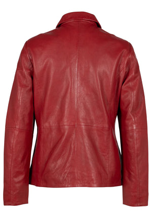 The Kelley CF Leather Jacket in Red exudes both chic and class. Its unique, swallow-tailed collar adds a touch of elegance, while the comfort fit ensures you'll feel great wearing it. Perfect for any occasion, this jacket is a must-have addition to your wardrobe.