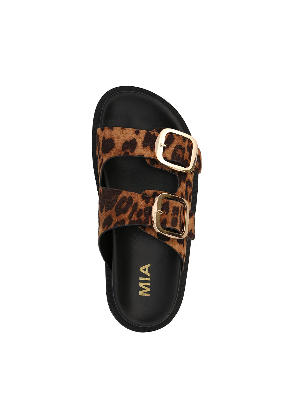 Your slide collection just got better with the GEN. This dual-buckle strapped sandal is perfect for the season. Featuring our MIA signature footbed and trendy design, she's your go to this summer. Now available in leopard print with chic gold buckles.