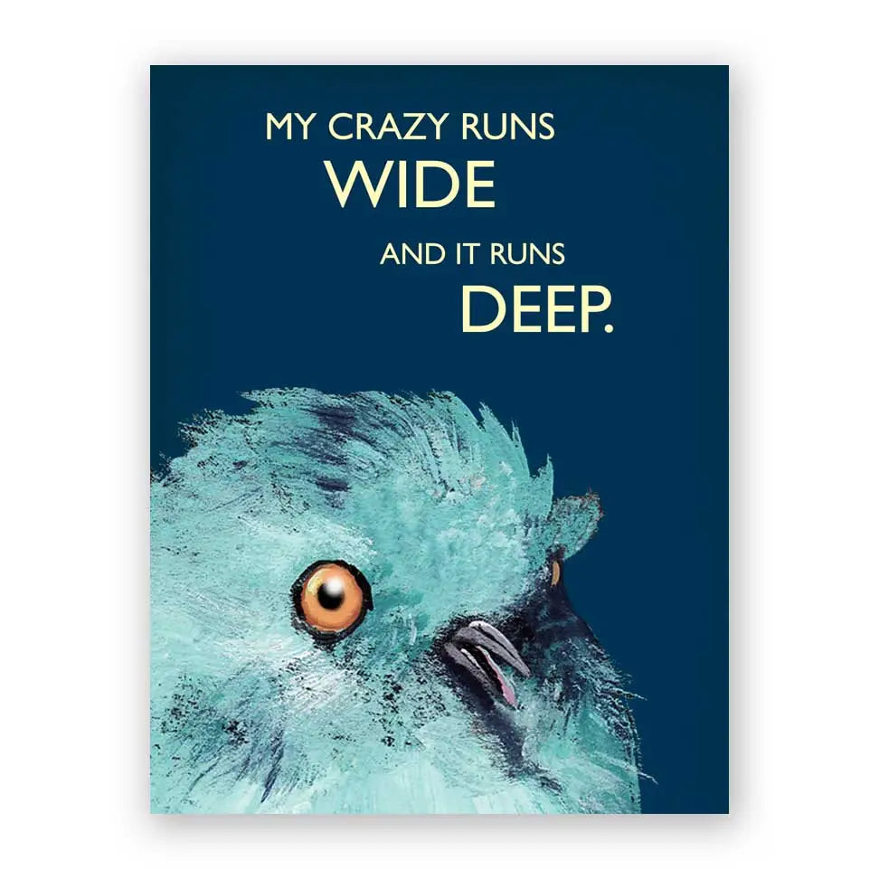 Teal bird illustration with text on a blue background
