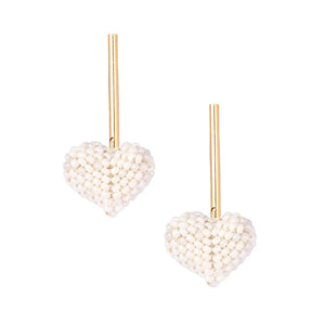 Get ready to add some playful and lively vibes to your outfits with Mishky's Puff Daddy earrings. These white puffy heart earrings are delicately crafted with Miyuki beads and gold-plated details, making them the perfect accessory for any occasion. Go on, make a statement with these dainty and vibrant earrings!