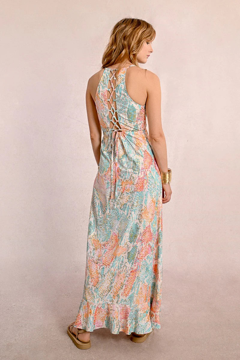 Step into the spotlight with our Jazz dress by Molly Bracken! This flirty number features delicate thin straps and a flatteringly crossed V neckline adorned with playful ruffled bands.