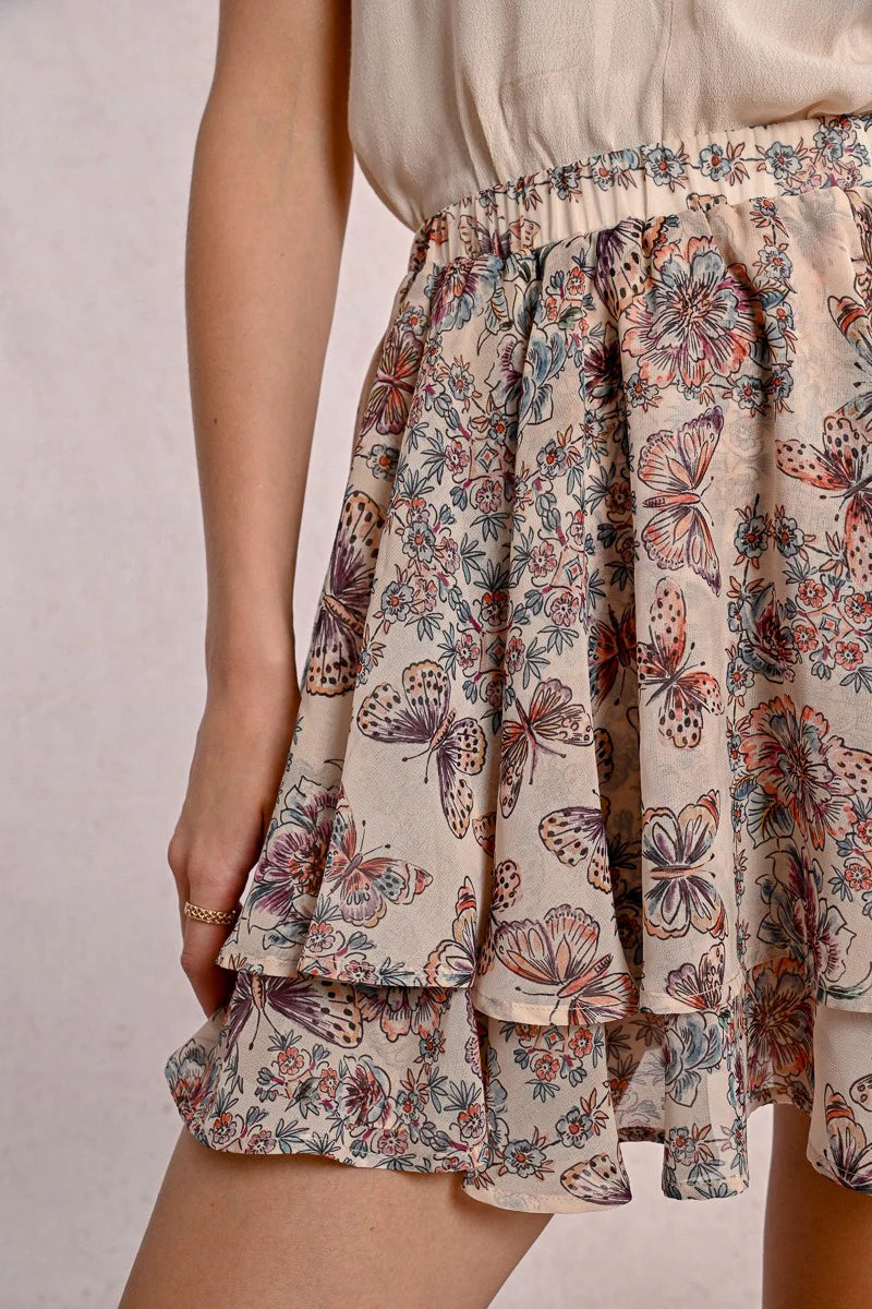 Add some whimsy to your summer wardrobe with the Molly Bracken Ruffle Printed Mini Skirt! This playful piece features a charming ruffle detail and a fun print that will make any day feel like a summer day. Perfect for a laid-back yet stylish look. (No one will rain on your parade in this!)