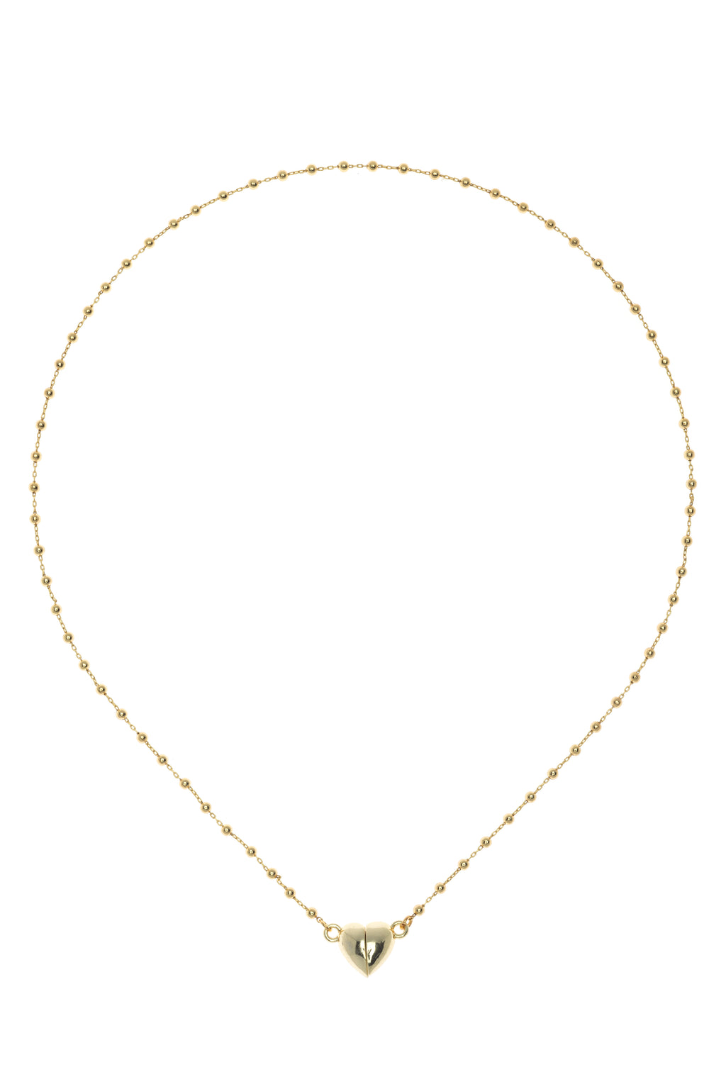 Gold necklace with a heart pendant on a white background