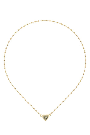 Gold necklace with a heart pendant on a white background