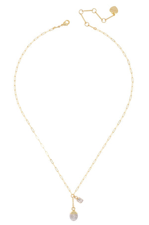 Gold necklace with pendant on a white background