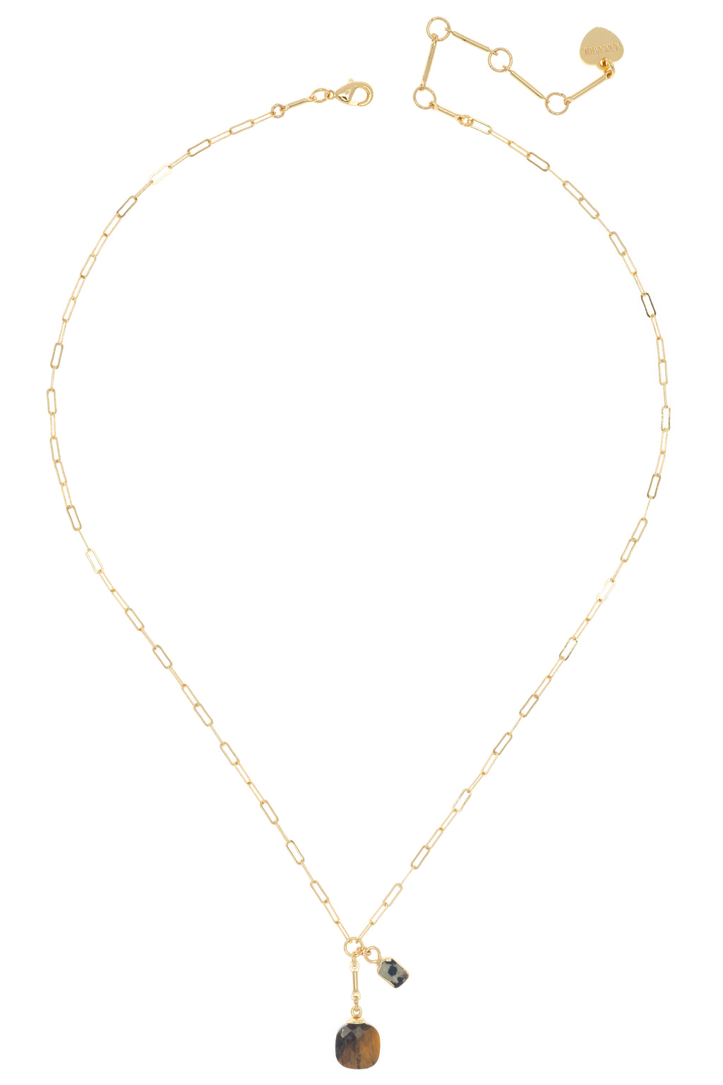 Gold necklace with pendant on a white background
