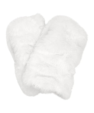 White fluffy mittens on a white background