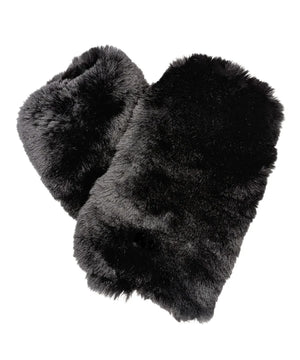 Black fluffy gloves on a white background