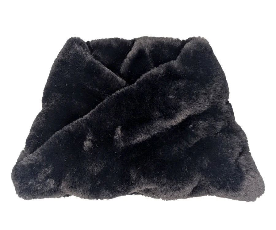 Black faux fur scarf on a white background